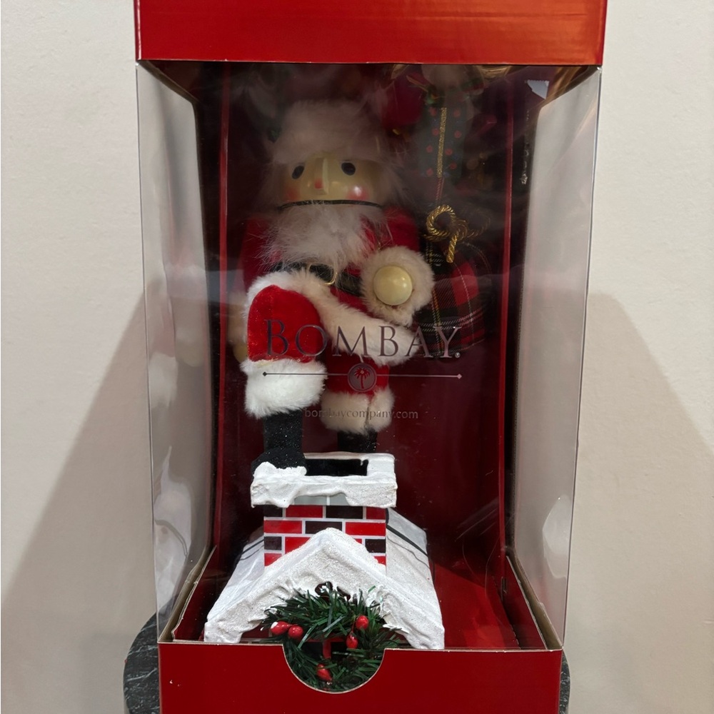 Bombay Red and White Santa Nutcracker on Chimney Holiday Figurine